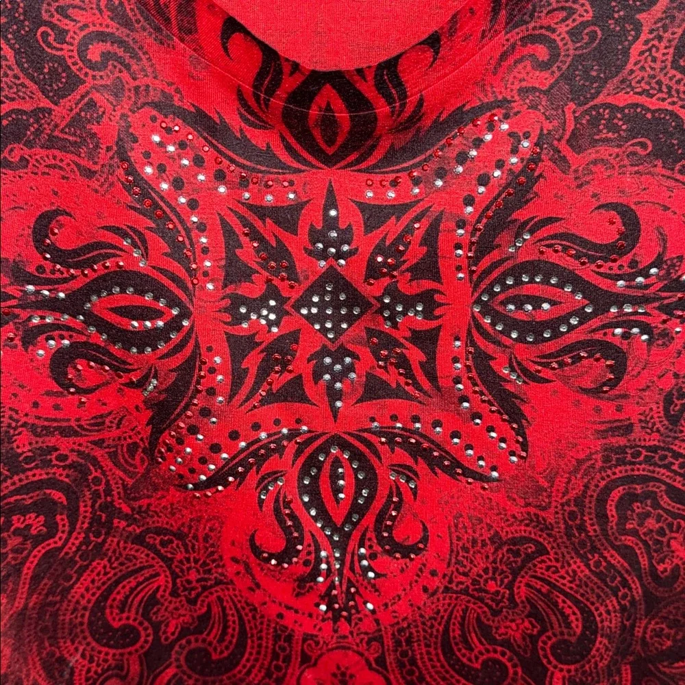 Long sleeve red black embellished gothic witchy edgy tunic shark bite hem Y2K XL